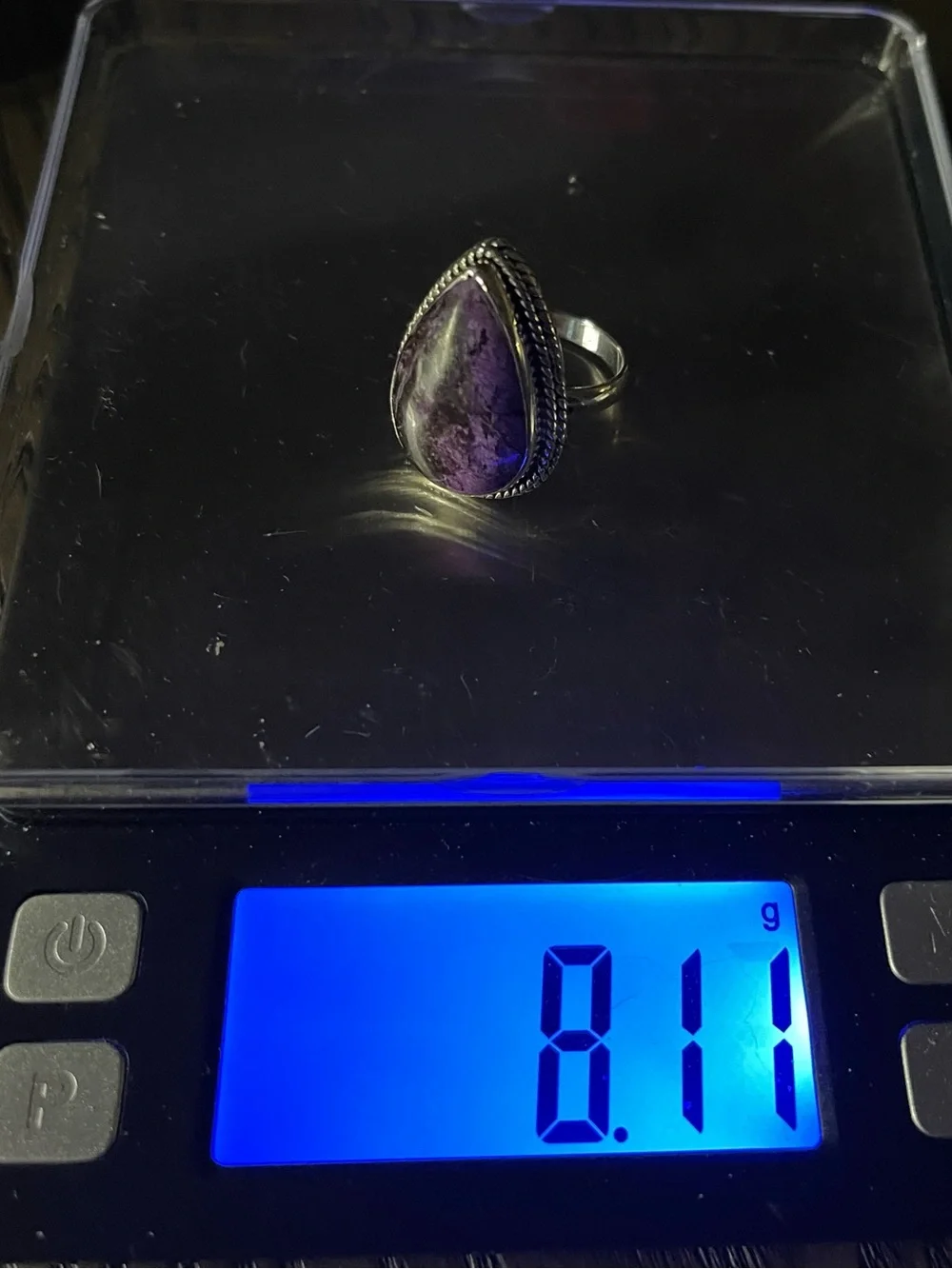 NWOT Vtg .925 SS Handmade Charoite Statement Ring size 9.  8.11 grams